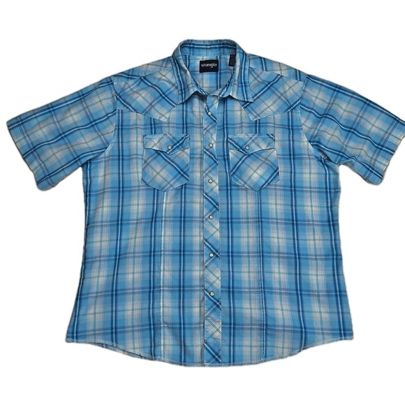 Wrangler Other - Wrangler Mens XL Blue Plaid Western Short Sleeve Pearl Snap Shirt 112324654